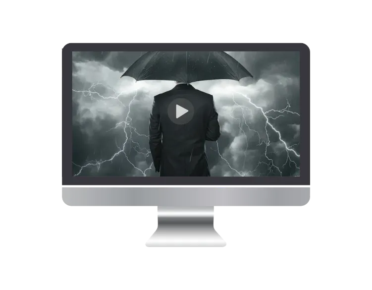 monitor image of person looking away from screen while holding umbrella